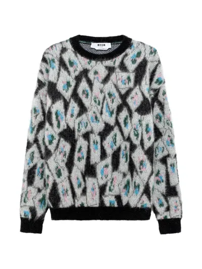 Msgm Geometric-pattern Mohair-blend Sweater In Multi