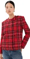 Msgm Checked Tweed Jacket In Red