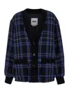 MSGM OVERSIZED BLUE AND BLACK JACKET WITH CHECK MOTIF IN HEAVY FABRIC WOMAN