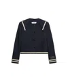 Msgm Wool Jacket With Contrast Trim And Shoulder Pads In Black