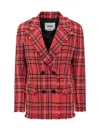 Msgm Red Double-breasted Jacket With Check Motif In Heavy Fabric Woman In Red