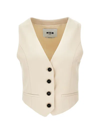 Msgm Gilet Con Scollo A V Beige  In Multi