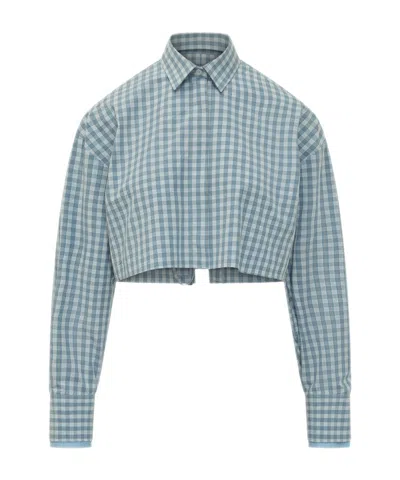 Msgm Gingham Back-tie Cropped Shirt In Blue