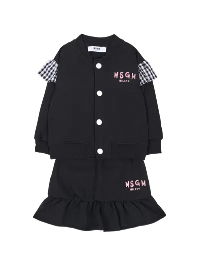 Msgm Babies' Gingham-ruffle Track Suit In Black
