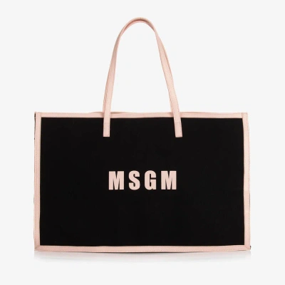 Msgm Kids'  Girls Black Canvas Tote Bag (48cm)