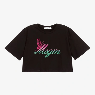 Msgm Kids'  Girls Black Cropped Logo T-shirt