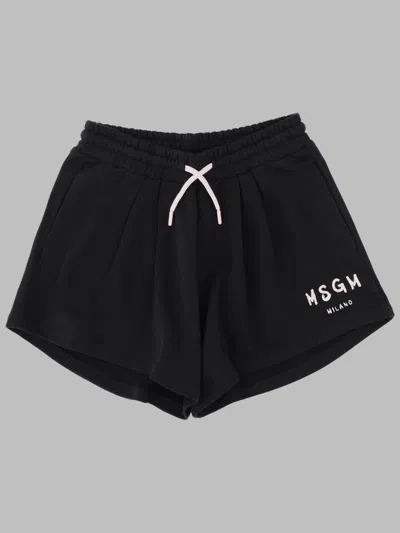 Msgm Girls Cotton Fleece Shorts In Black