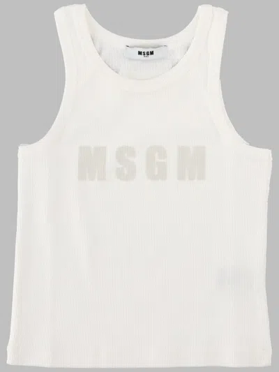 Msgm Girls Cotton Ribbon Tank Top In White