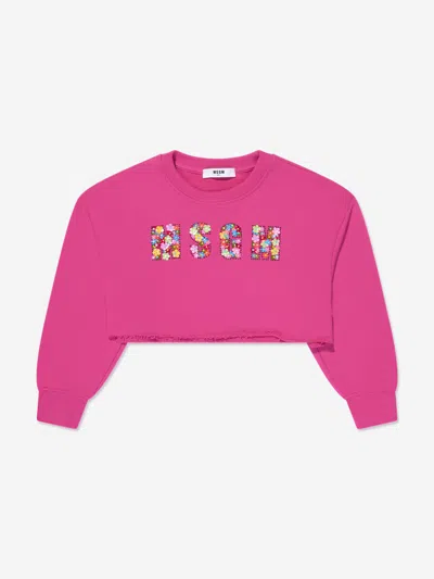 Msgm Kids' Girls Cropped Logo Sweatshirt In Pink