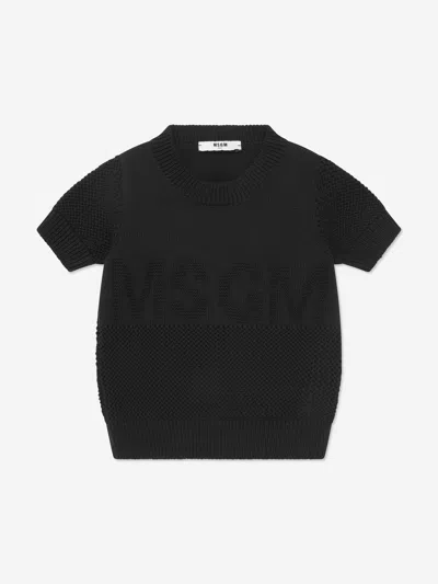 Msgm Kids' Girls Cropped Logo T-shirt In Black