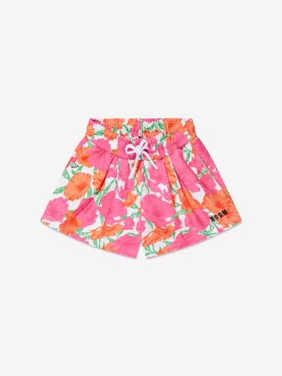 Msgm Kids' Floral-print Cotton Shorts In Multicoloured