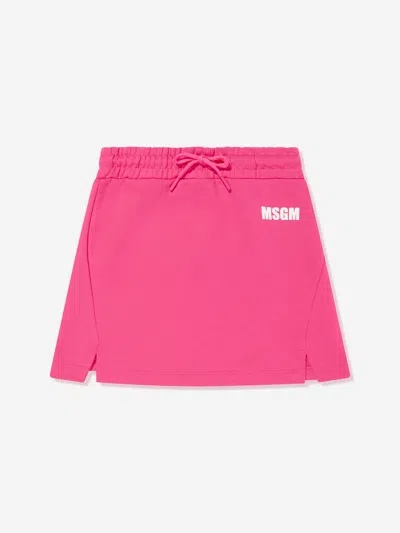 Msgm Kids' Logo-print Jersey Skirt In Pink
