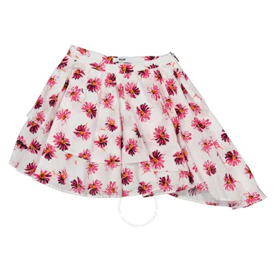 Msgm Kids'  Girls Floral Print Asymmetric Cotton Skirt In Pink