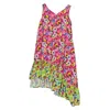 MSGM MSGM GIRLS FUCSIA FLORAL PRINT ASYMMETRIC DRESS