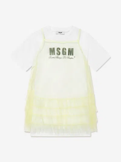 Msgm Kids' Girls Jersey And Tulle Dress In Green