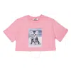 Msgm Printed Cotton Jersey Cropped T-shirt In Pink