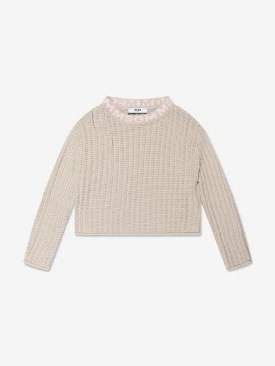 Msgm Kids'  Girls Knitted Jumper In Brown