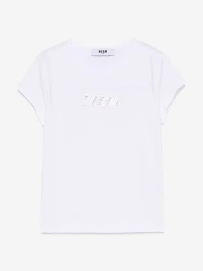 Msgm Babies' Girls Logo Jersey T-shirt In White