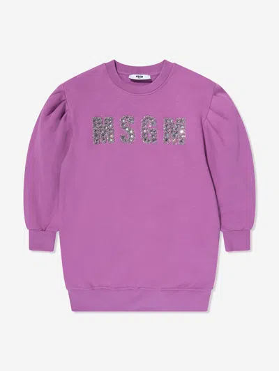 Msgm Kids' Girls Logo Sweater Dress In Purple