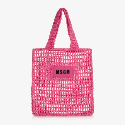 Msgm Kids'  Girls Pink Raffia Tote Bag (37cm)