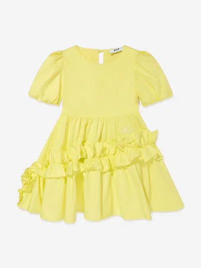 Msgm Kids' Ruffled Poplin Dress In Green