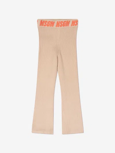 Msgm Teen Girls Beige Ribbed Knit Trousers