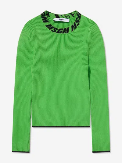 Msgm Kids' Girls Rib Knitted Turtleneck Jumper In Green