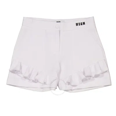 Msgm Girls Ruffle-detail Embroidered-logo Shorts In White