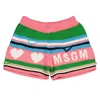 Msgm Girls Stripe Logo Distressed Knit Shorts In Pink