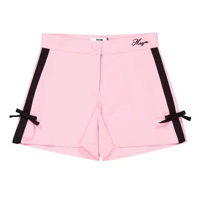 Msgm Kids' Girls Stripe-detail Cotton Blend Shorts In Pink