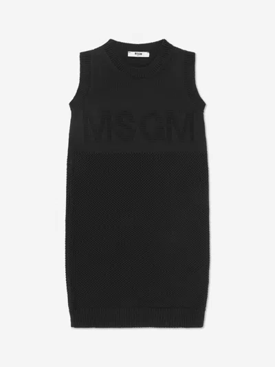 Msgm Kids' Girls Tank Top Logo Dress In Black