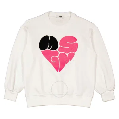 Msgm Girls White Heart Logo Print Cotton Sweatshirt
