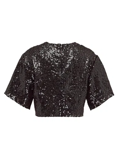 Msgm Glitter Cropped Blouse In Black