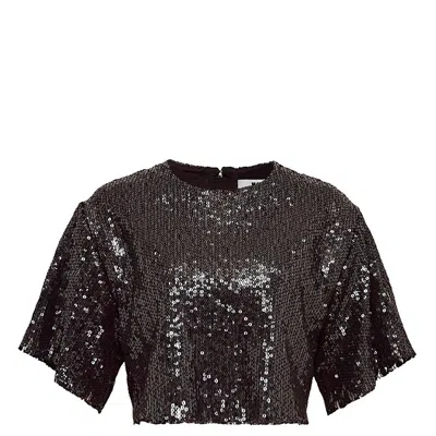 Msgm Glitter Cropped Blouse In Black
