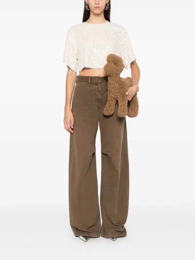 Msgm Glitter Cropped Blouse In Neutral