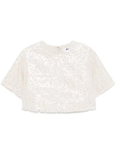 Msgm Glitter Cropped Blouse In Neutral