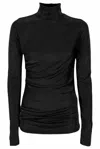 Msgm Glittery Gathered High-neck Metallic T-shirt In Black