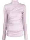 Msgm Glittery Gathered High-neck T-shirt In Neutral