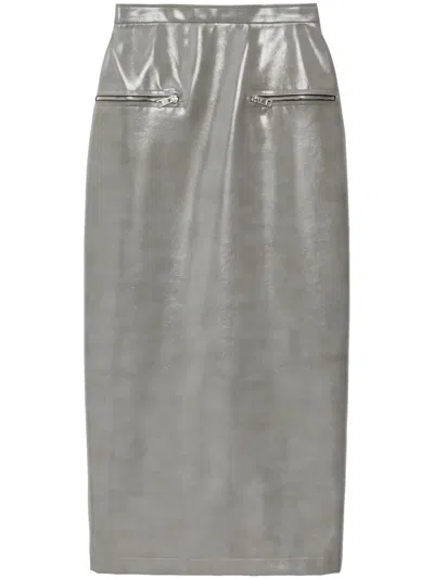 Msgm Glossy-finish Maxi Skirt In Grau