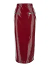 Msgm High Waist Midi Skirt Patent Leather In Brown