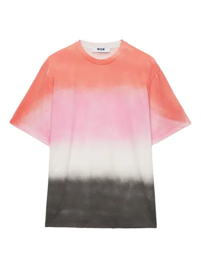 Msgm Gradient Cotton T-shirt In Orange