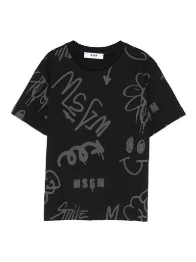 Msgm T-shirt Mit Graffiti-print In Black