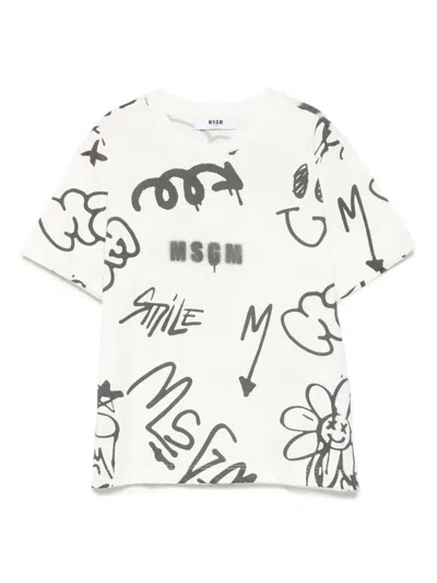 Msgm T-shirt Mit Graffiti-print In White