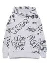 Msgm Graffiti-print Hooded Top In Gray