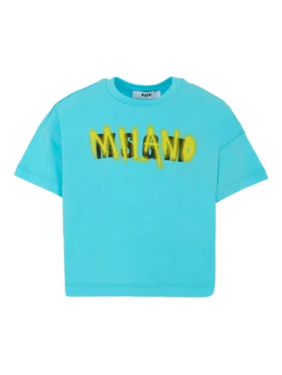 Msgm Kids' Graffiti-print T-shirt In Blue