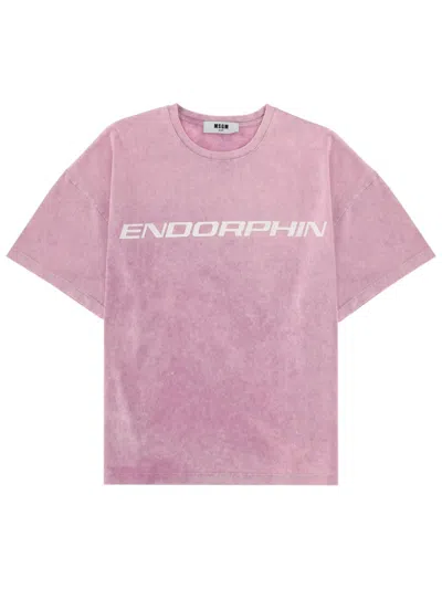 Msgm Graphic Cotton T-shirt In Pink