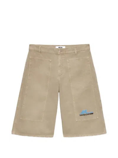 Msgm Graphic-detail Denim Shorts In Brown