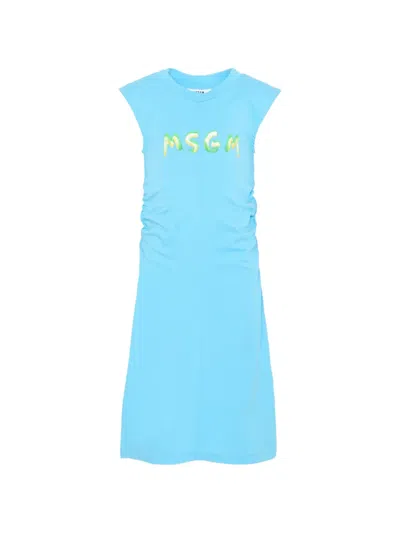Msgm Kids' Graphic Logo Dress In Blue