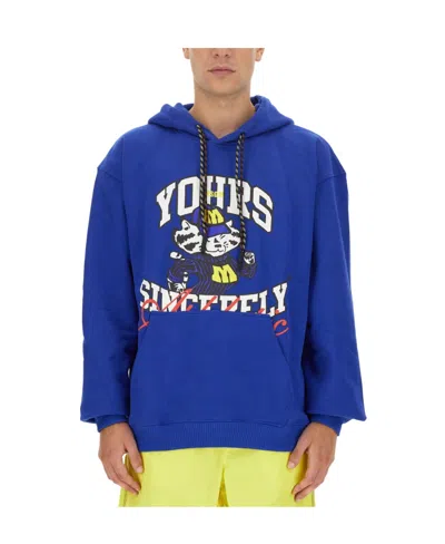 Msgm Graphic-print Cotton Hoodie In Blue