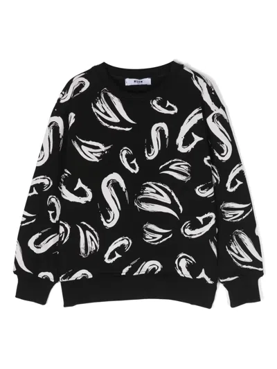 Msgm Kids' Graphic-print Cotton Sweatshirt In Black